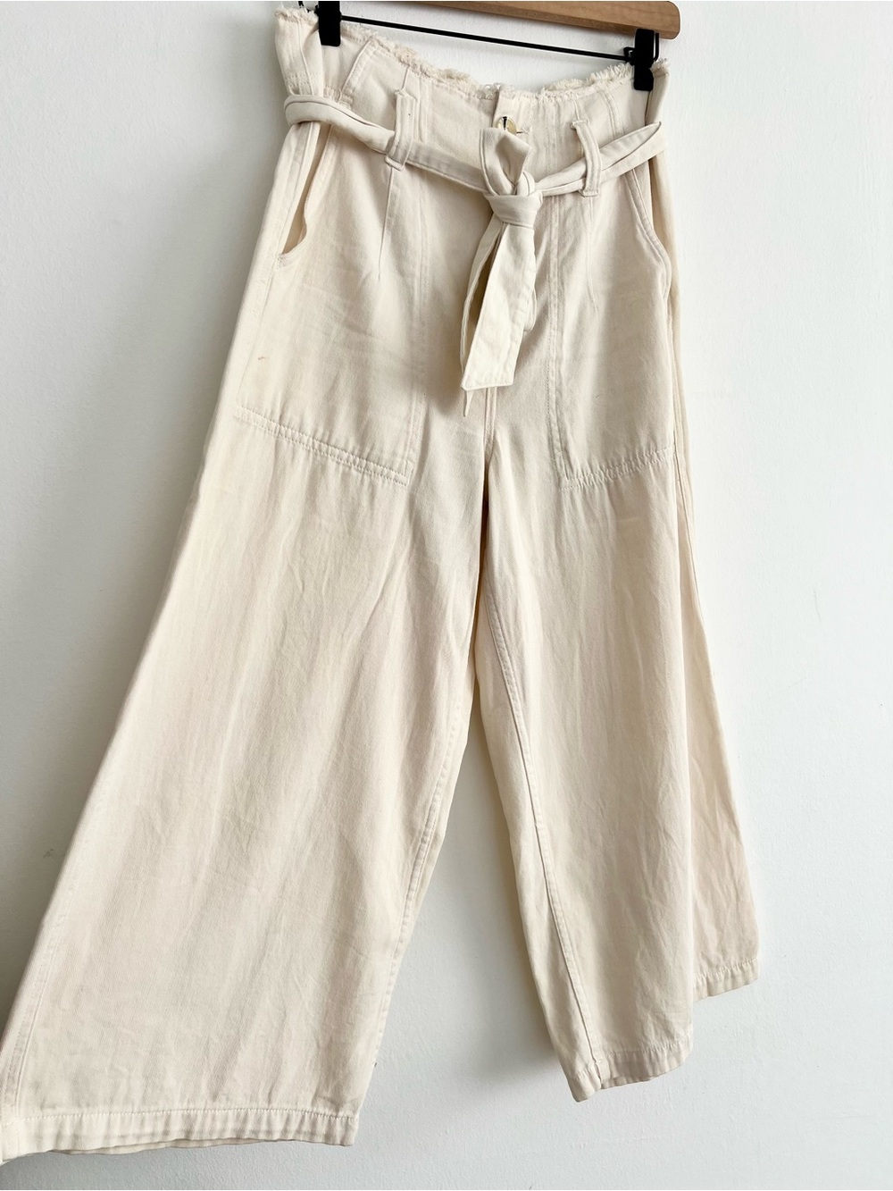 Topshop Cream Paperbag Wide-Leg Pants with Self-Tie Belt